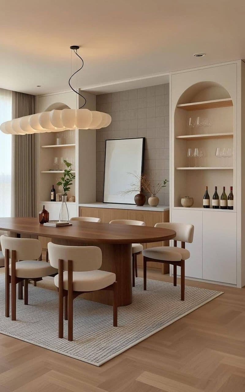 Bespoke Arched Wall Joinery & Oval Pedestal Dining Suite