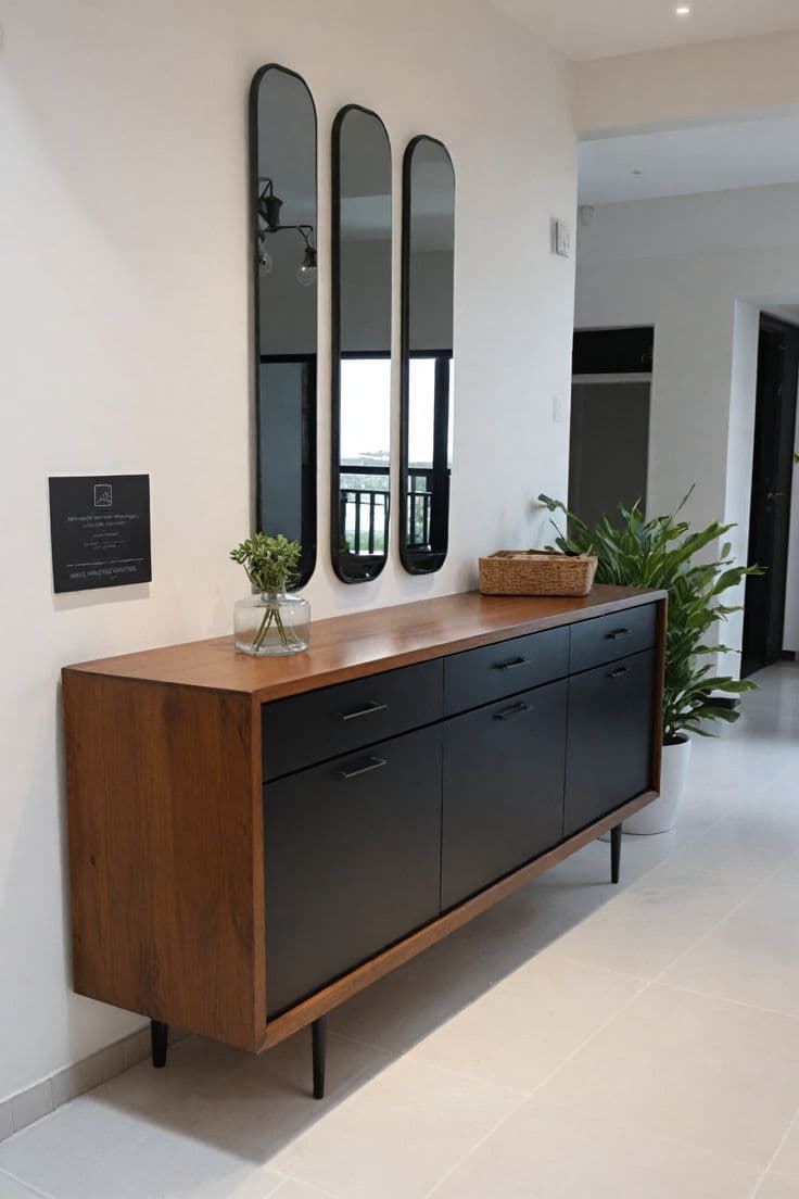 Modern Two-Tone Oak & Matte Black Sideboard